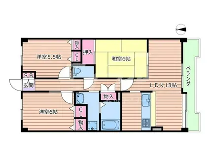 淀川パストラルコート(3LDK/2階)の間取り写真