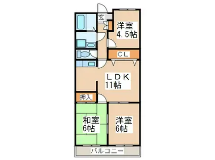 キャクタス柿の木台(3LDK/3階)の間取り写真