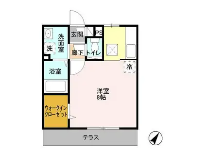 ルミエールB(1K/1階)の間取り写真