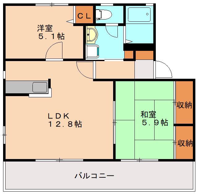 パルティール千里 B棟(2LDK/1階)の間取り写真
