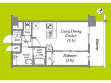 アドバンス大阪クラージュ(1LDK/10階)の間取り写真