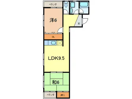 芦屋エルジャンII(2LDK/1階)の間取り写真