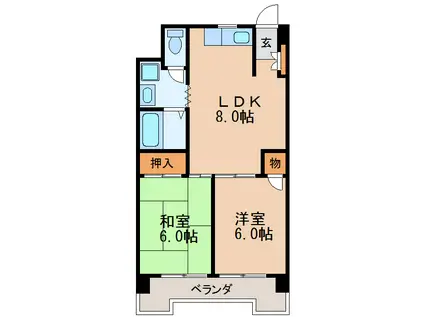 丸の内カジウラマンション(2LDK/11階)の間取り写真