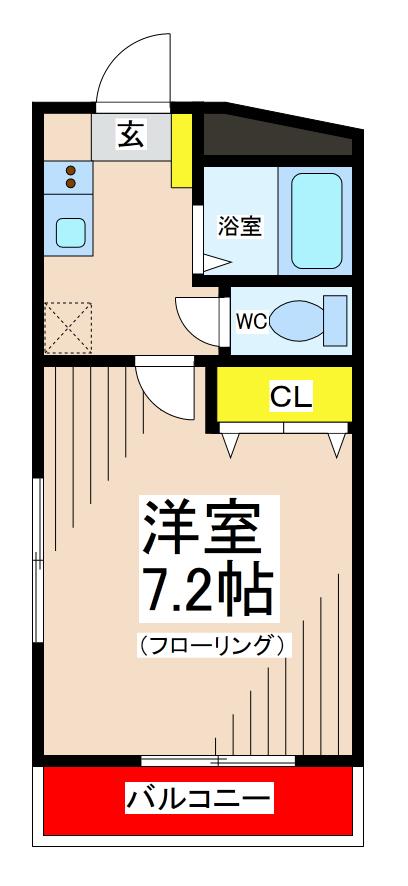 シャトル聖 つつじヶ丘(1K/2階)の間取り写真