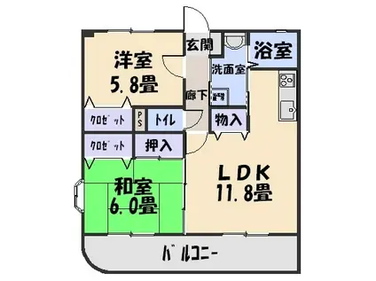 アルカディア桜木(2LDK/3階)の間取り写真