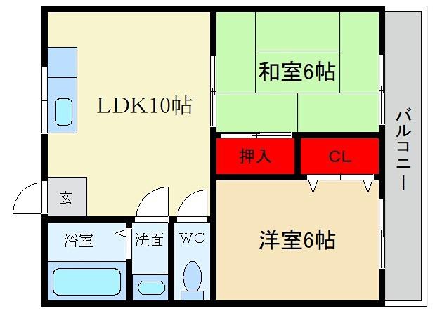 ハーモニーヒルズ桜丘(2LDK/3階)の間取り写真