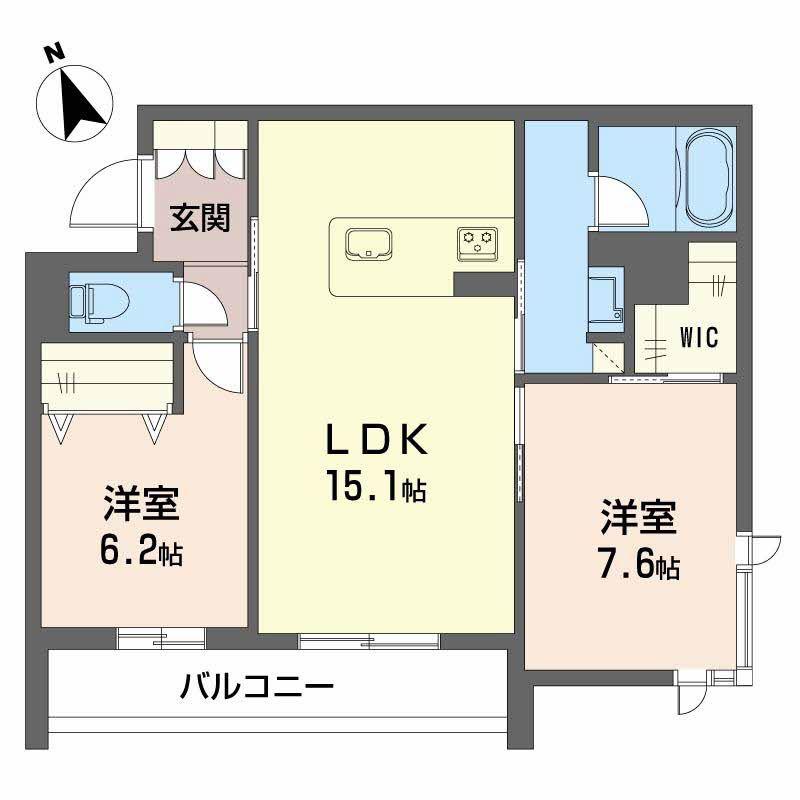 シャーメゾン オークルート五位堂(2LDK/2階)の間取り写真