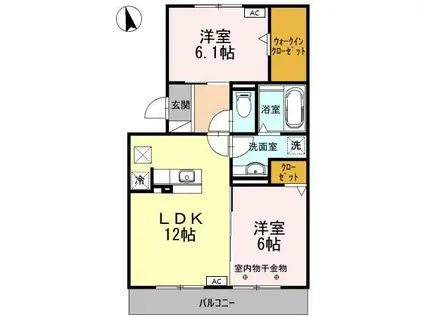 ポルトボヌールB(2LDK/1階)の間取り写真