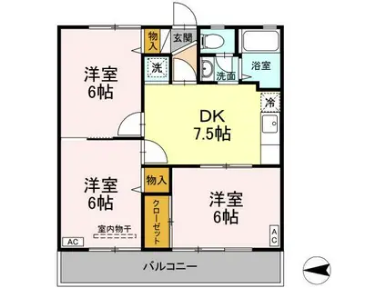 ユニフローラ(3DK/2階)の間取り写真