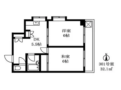 コスモドエル池上(2DK/3階)の間取り写真