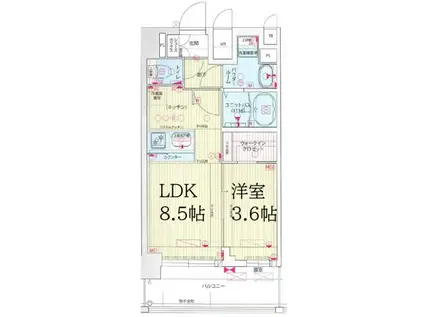 プレサンス九条グランデリーヴ(1LDK/11階)の間取り写真