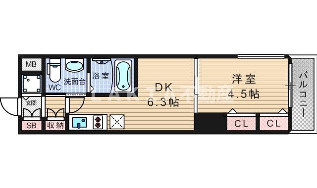 TLRレジデンス本町ウエスト(1DK/11階)の間取り写真