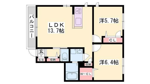 グランメール小坂A(2LDK/1階)の間取り写真