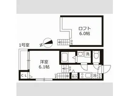 ハーモニーテラス大杉町II(1SK/2階)の間取り写真