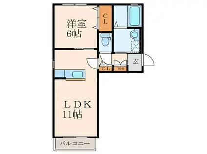 五ツ石の庄II A棟 (1LDK/2階)の間取り写真