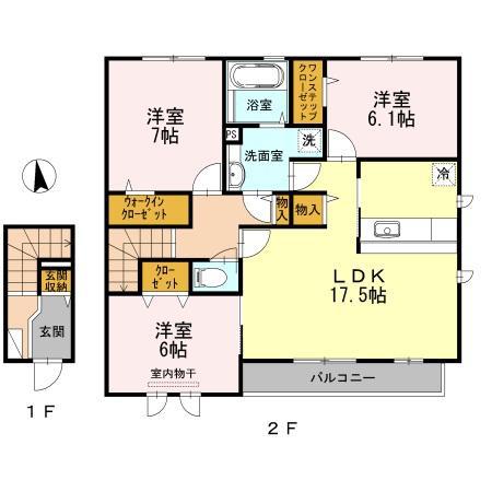 デルニエコート A棟(3LDK/2階)の間取り写真
