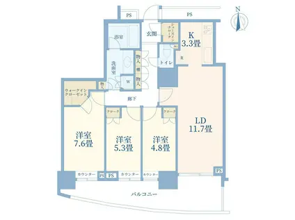 パークタワー東京サウス(3LDK/11階)の間取り写真