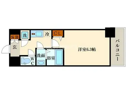 ファーストフィオーレ難波南パークサイド(1K/6階)の間取り写真