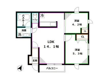 NOA MAILE (2LDK/1階)の間取り写真
