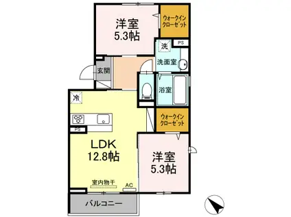 D-ROOM寺家駅前A・B B棟B(2LDK/3階)の間取り写真