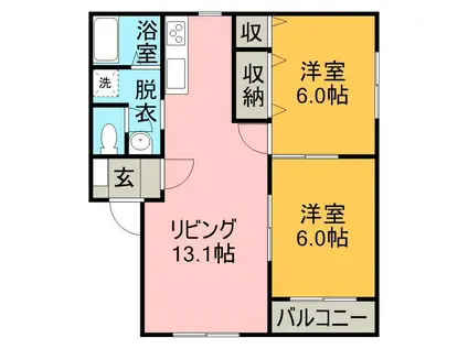 リーヴルディマージュ(2LDK/2階)の間取り写真