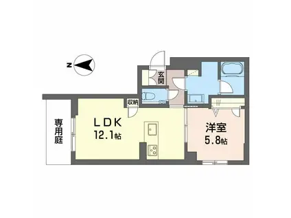 エクラージュ花町(1LDK/1階)の間取り写真