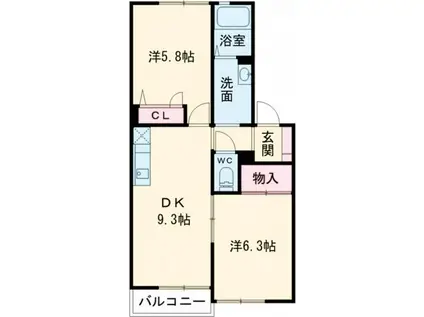 フローラ B(2DK/2階)の間取り写真