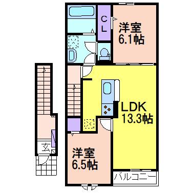 グレース メロウ H(2LDK/2階)の間取り写真