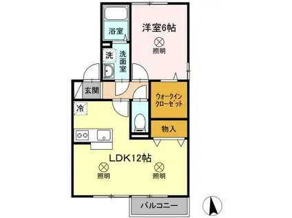 サンティーエA棟(1LDK/2階)の間取り写真