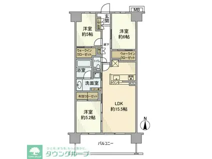 ファインシティ武蔵野富士見(3LDK/2階)の間取り写真