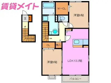 トレフルブラン A棟(2LDK/2階)の間取り写真