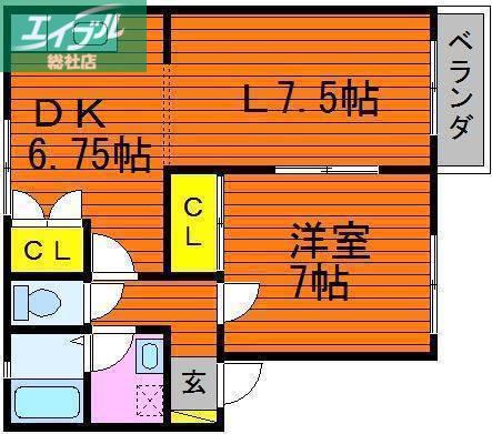 サニープレインD棟(1LDK/2階)の間取り写真
