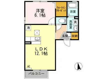 クレシエンドB(1LDK/1階)の間取り写真