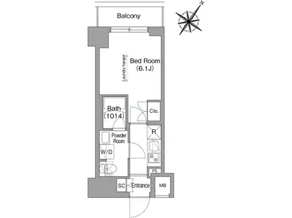 コンフォリア・リヴ横浜阪東橋(1K/2階)の間取り写真