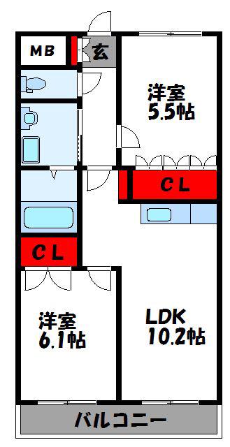 サニーコートYS(2LDK/2階)の間取り写真