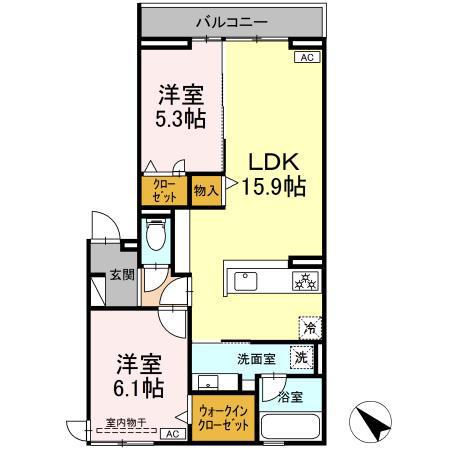 セレーノ北安東 B棟(2LDK/2階)の間取り写真