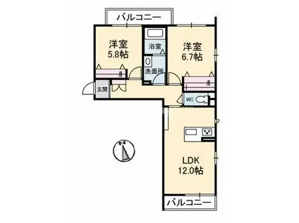 グリナージュ(2LDK/3階)の間取り写真