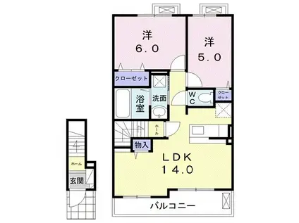 リシェスB(2LDK/2階)の間取り写真