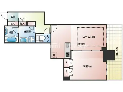 ローレルタワー堺筋本町(1LDK/18階)の間取り写真