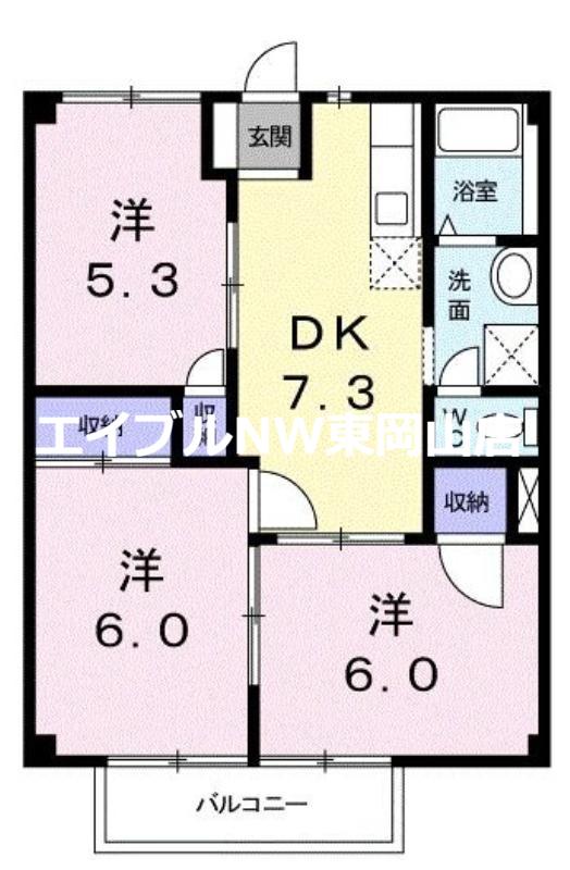 ハートランドB(3DK/2階)の間取り写真