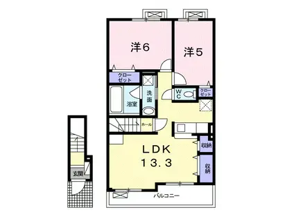 パヒューム中央(2LDK/2階)の間取り写真