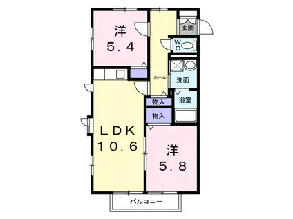カーサ・ソレアードS(2LDK/2階)の間取り写真
