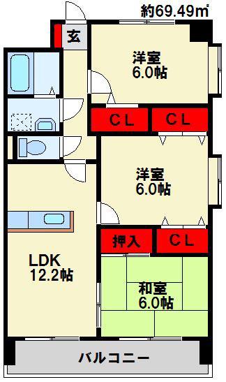 ミラドールF(3LDK/6階)の間取り写真