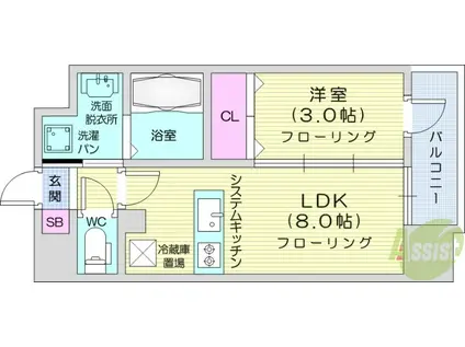 デュオヒルズ仙台一番町(1LDK/3階)の間取り写真