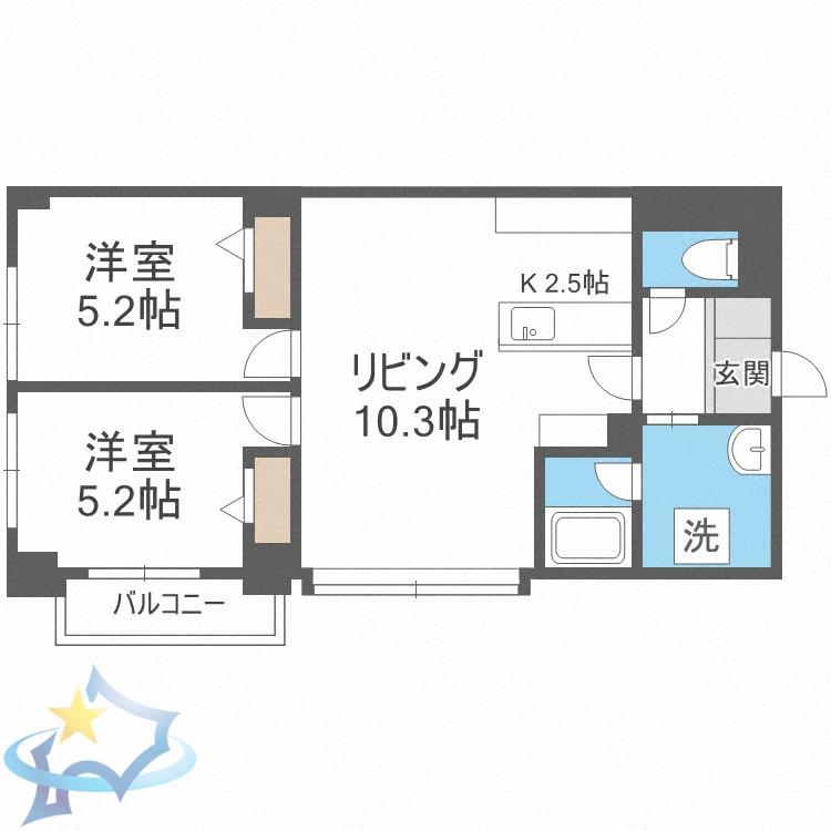 PRIME URBAN北3条通(2LDK/5階)の間取り写真