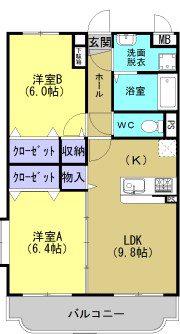 グリーンヒルズ(2LDK/5階)の間取り写真
