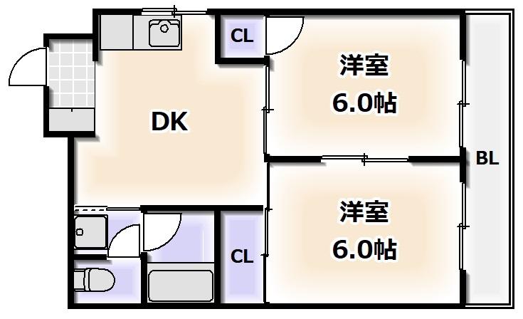 アークハイム川島(2DK/5階)の間取り写真