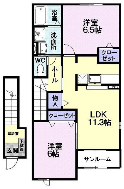 パレ・シャルウィA(2LDK/2階)の間取り写真
