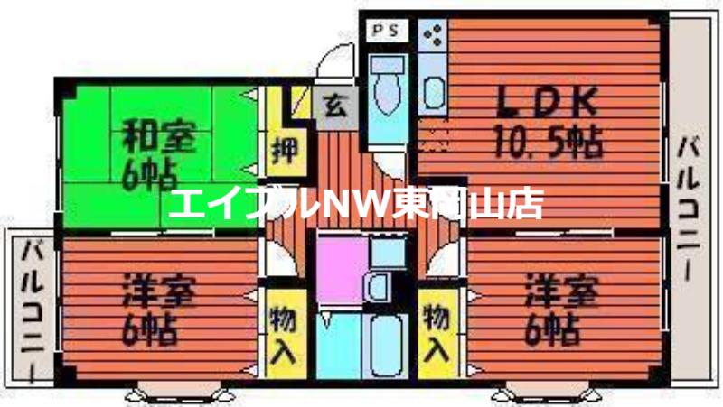 セゾン21 B棟(3LDK/2階)の間取り写真