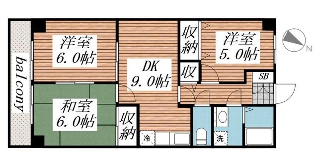 パークハウス(3DK/4階)の間取り写真